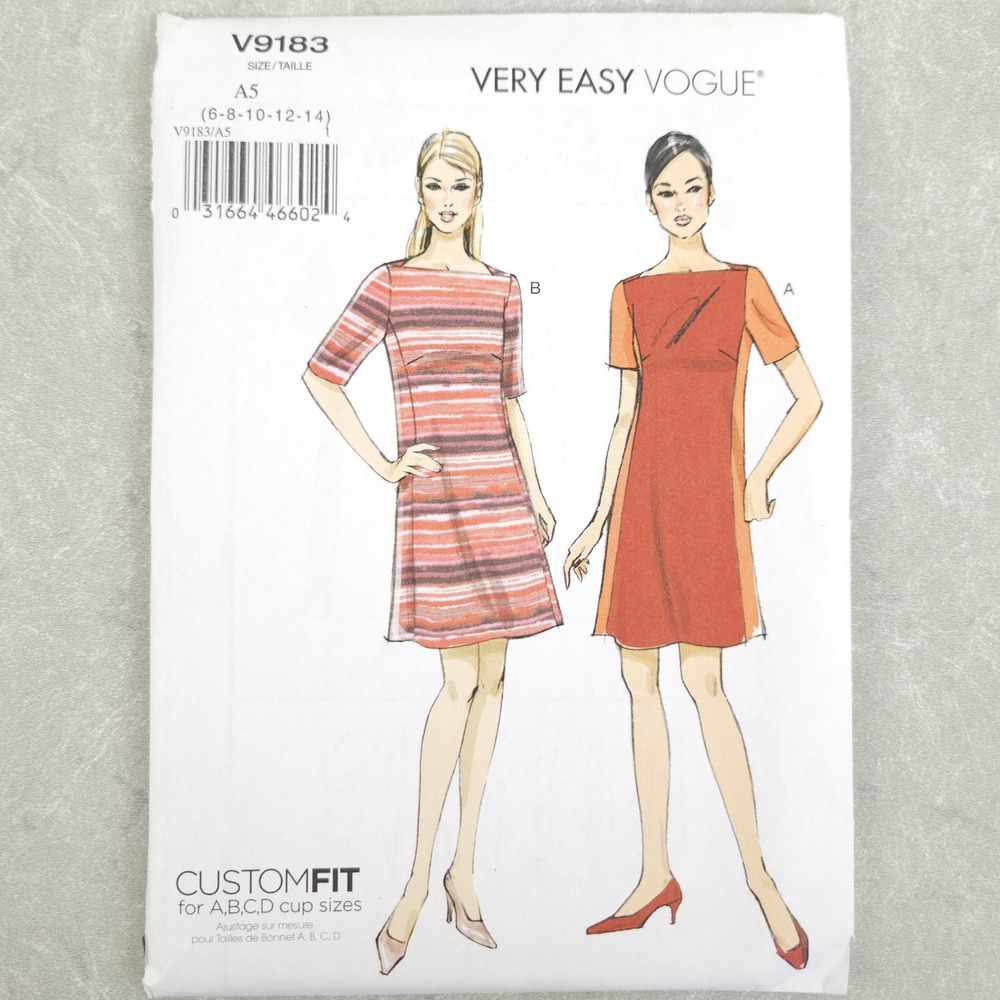 Vogue V9183 Misses A-Line Shift Dress Sewing Pattern Custom Fit Cup Capsule 6-14